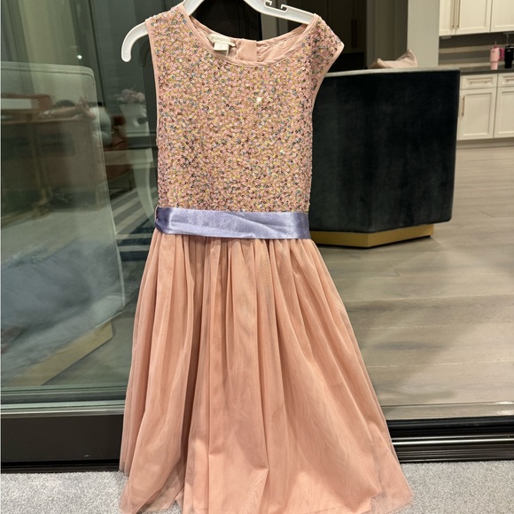 Monsoon UK girls tulle sequence  dress light peach size 9 - Picture 2 of 5